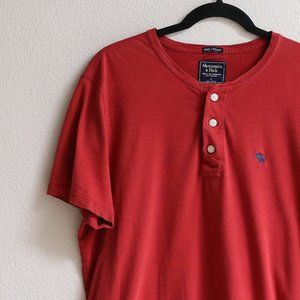 Abercrombie & Fitch - Henley Short Sleeve Dark Red Cotton T-Shirt L Tee